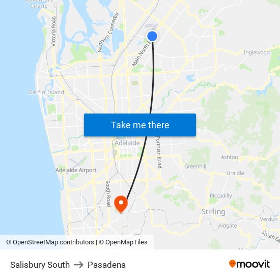 Salisbury South to Pasadena map