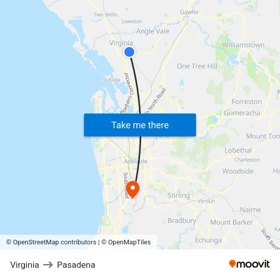 Virginia to Pasadena map
