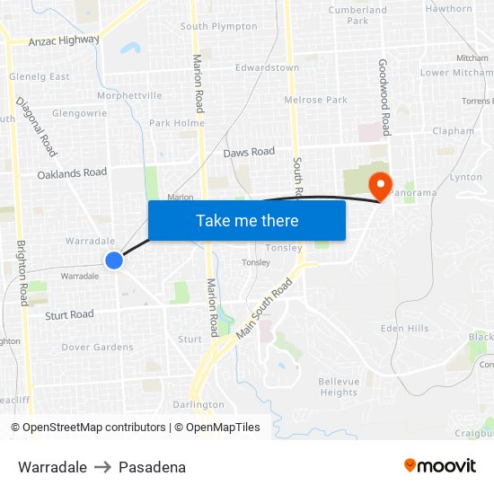 Warradale to Pasadena map