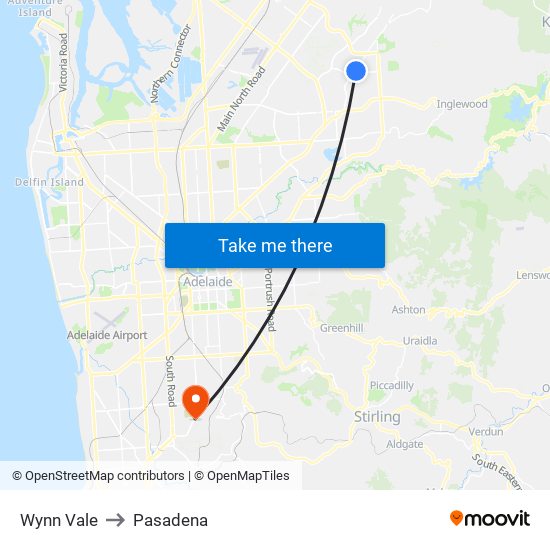 Wynn Vale to Pasadena map