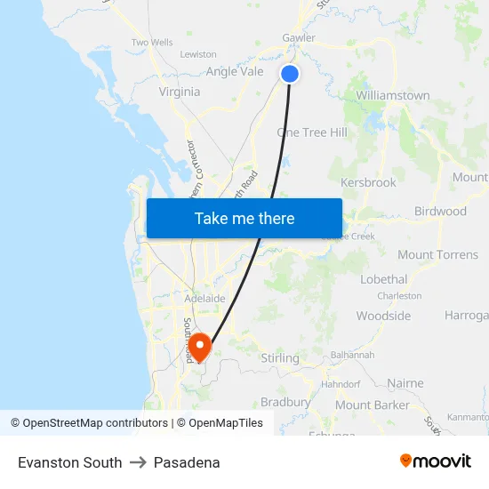 Evanston South to Pasadena map