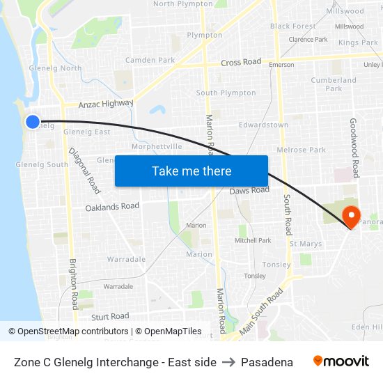 Zone C Glenelg Interchange - East side to Pasadena map