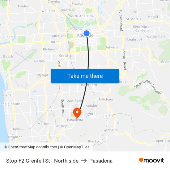 Stop F2 Grenfell St - North side to Pasadena map