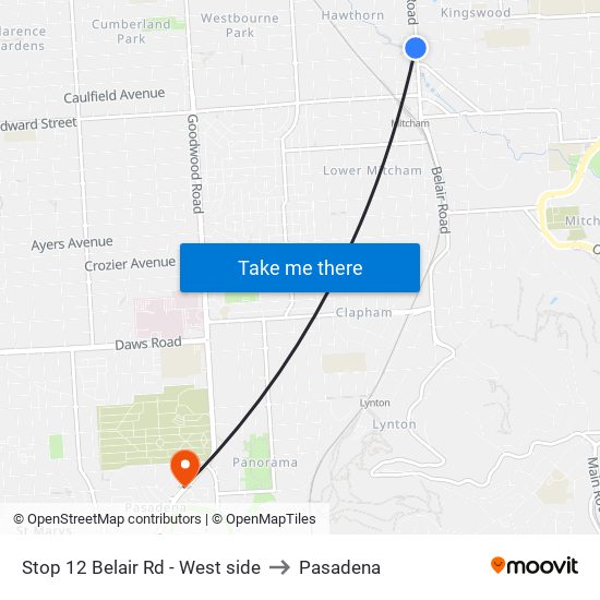 Stop 12 Belair Rd - West side to Pasadena map