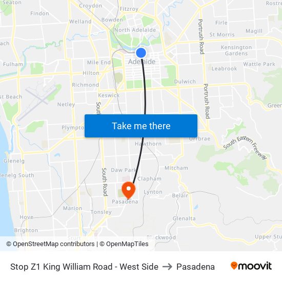 Stop Z1 King William Road - West Side to Pasadena map