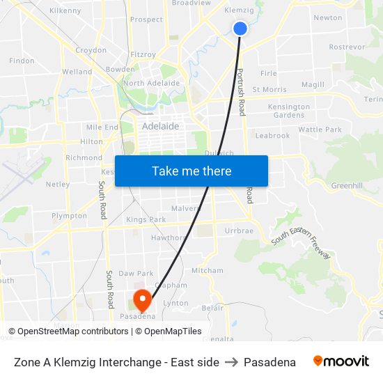 Zone A Klemzig Interchange - East side to Pasadena map