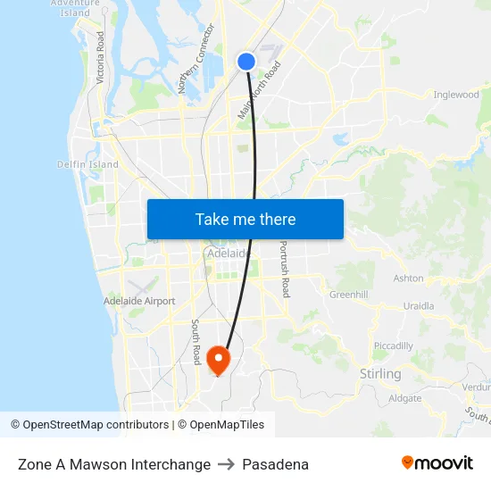 Zone A Mawson Interchange to Pasadena map