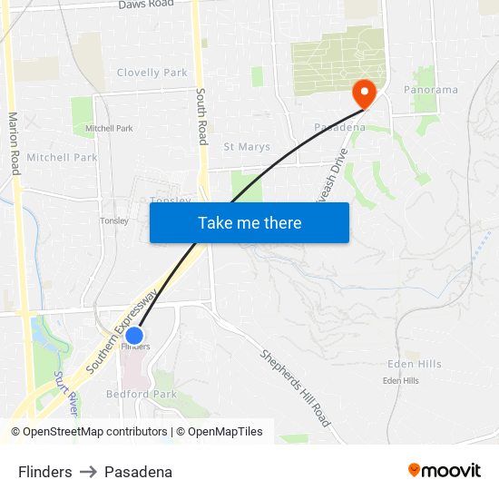 Flinders to Pasadena map