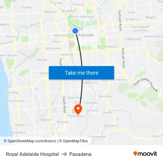 Royal Adelaide Hospital to Pasadena map