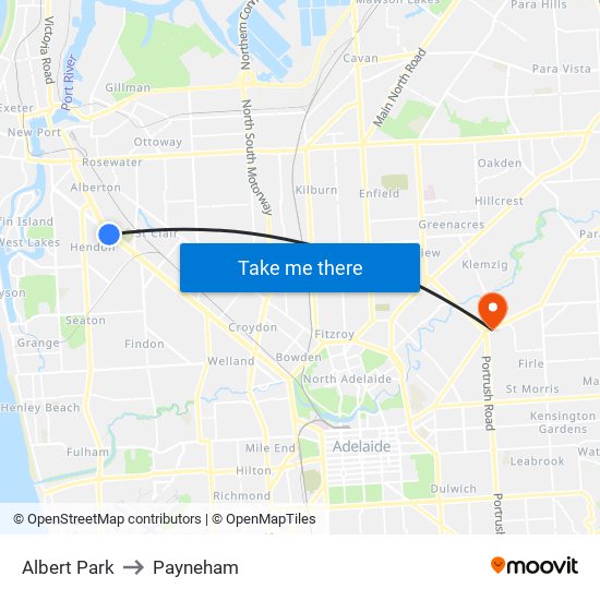 Albert Park to Payneham map