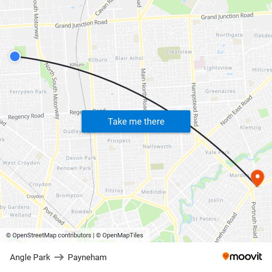 Angle Park to Payneham map