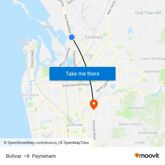 Bolivar to Payneham map