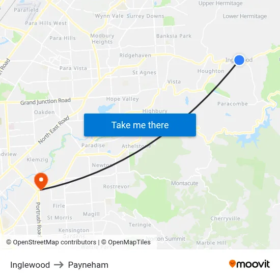 Inglewood to Payneham map