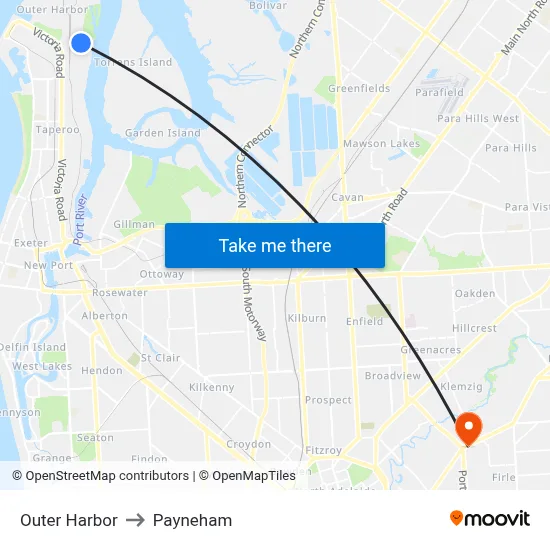 Outer Harbor to Payneham map