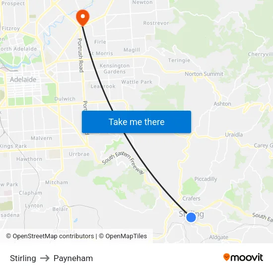 Stirling to Payneham map
