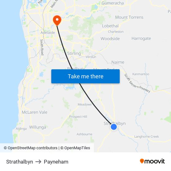 Strathalbyn to Payneham map