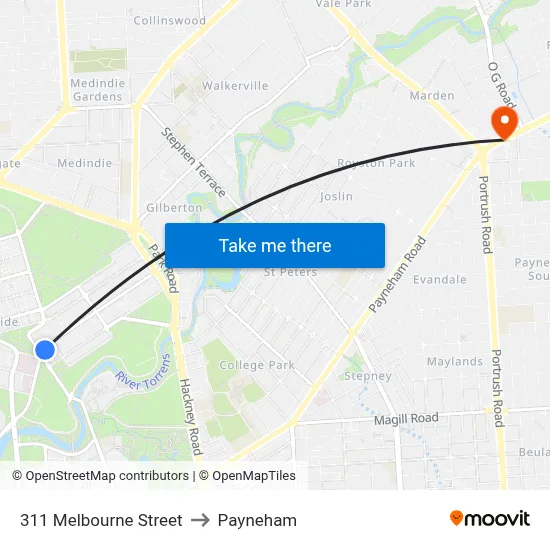 311 Melbourne Street to Payneham map