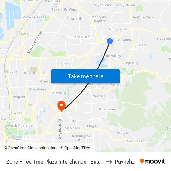 Zone F Tea Tree Plaza Interchange - East side to Payneham map