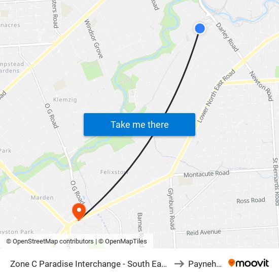 Zone C Paradise Interchange - South East side to Payneham map