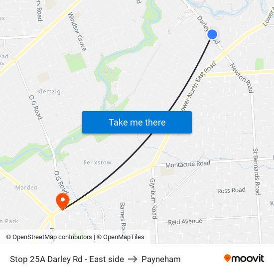 Stop 25A Darley Rd - East side to Payneham map