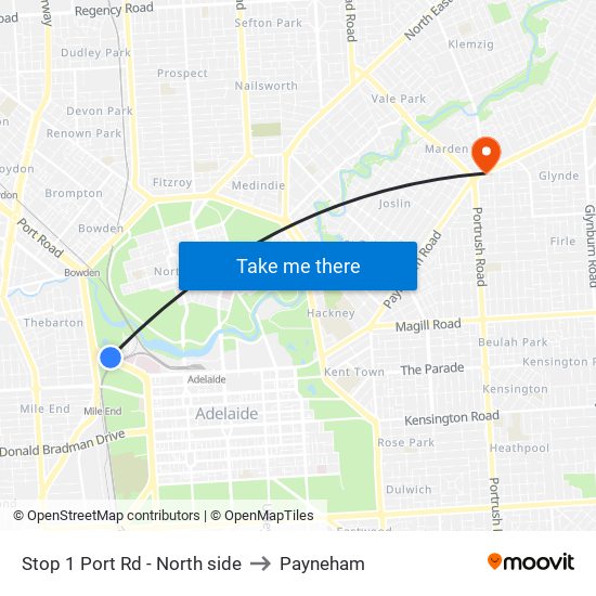 Stop 1 Port Rd - North side to Payneham map