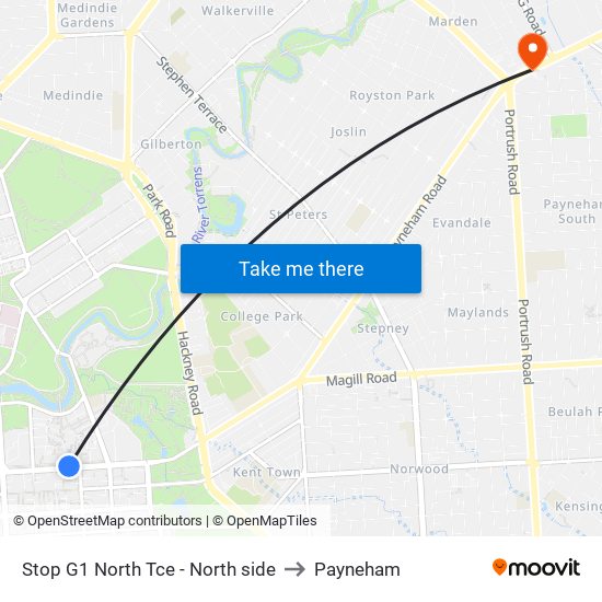 Stop G1 North Tce - North side to Payneham map