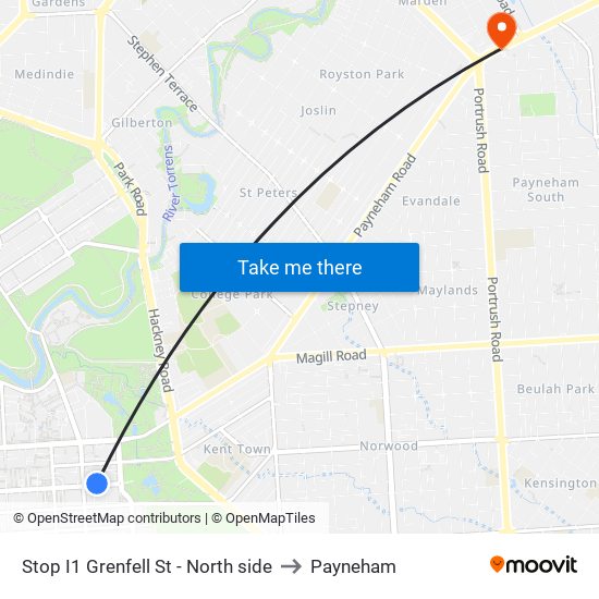 Stop I1 Grenfell St - North side to Payneham map