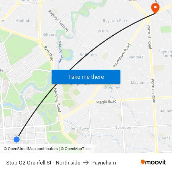 Stop G2 Grenfell St - North side to Payneham map