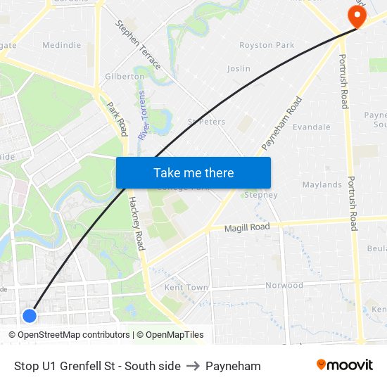 Stop U1 Grenfell St - South side to Payneham map