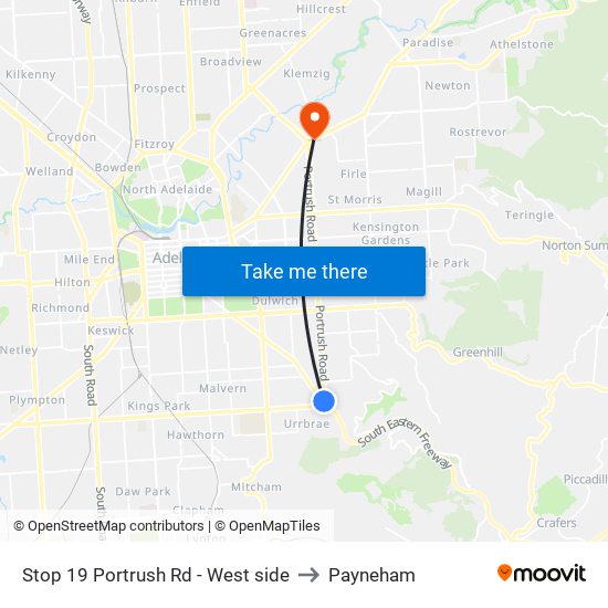 Stop 19 Portrush Rd - West side to Payneham map