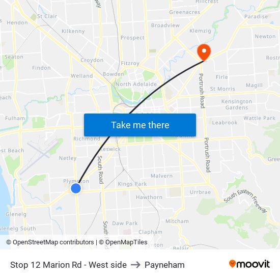 Stop 12 Marion Rd - West side to Payneham map