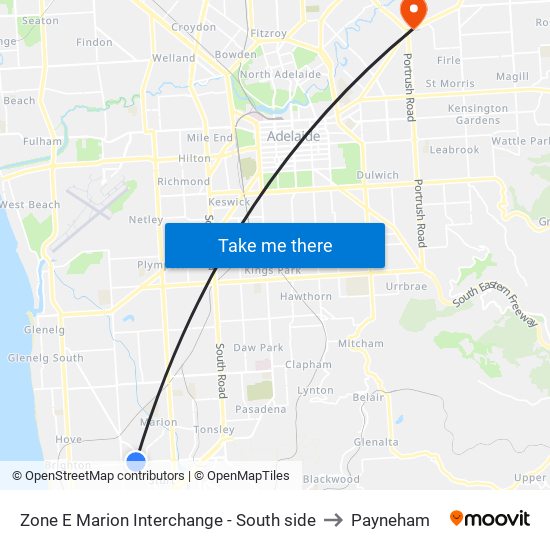 Zone E Marion Interchange - South side to Payneham map