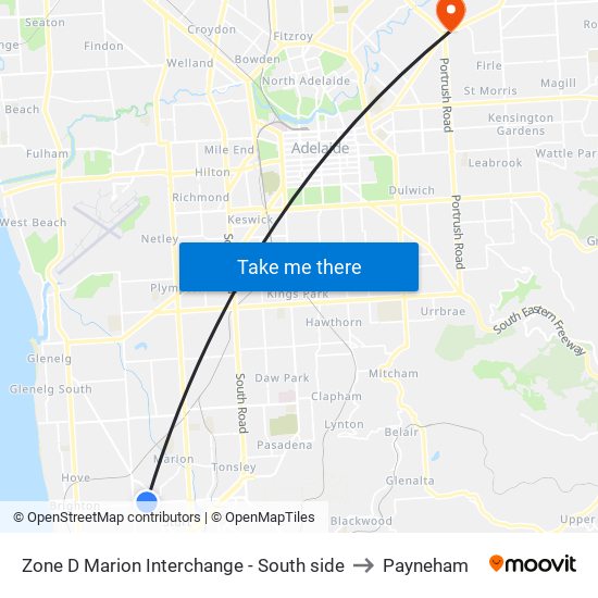 Zone D Marion Interchange - South side to Payneham map