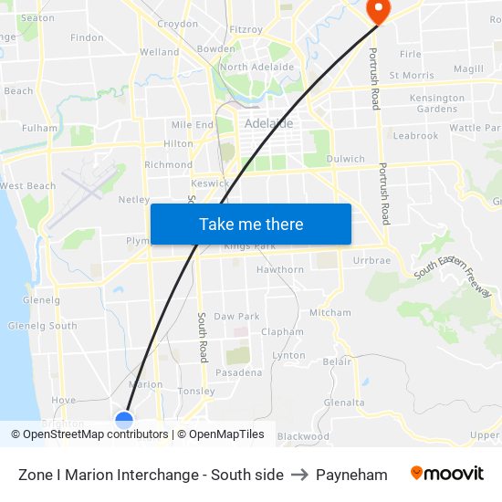 Zone I Marion Interchange - South side to Payneham map