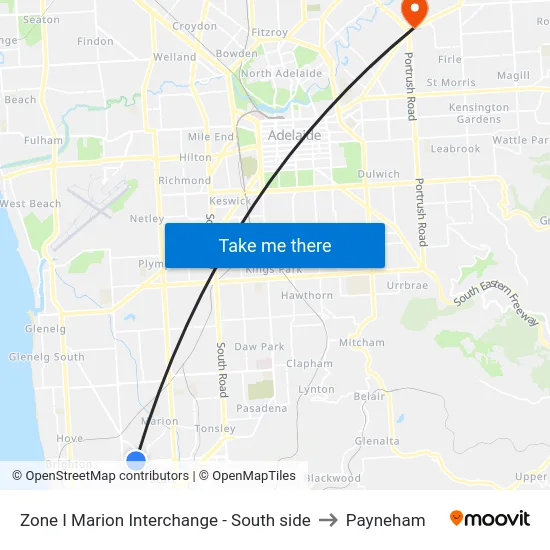 Zone I Marion Interchange - South side to Payneham map