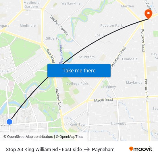 Stop A3 King William Rd - East side to Payneham map