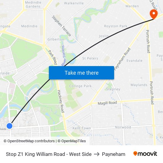 Stop Z1 King William Road - West Side to Payneham map