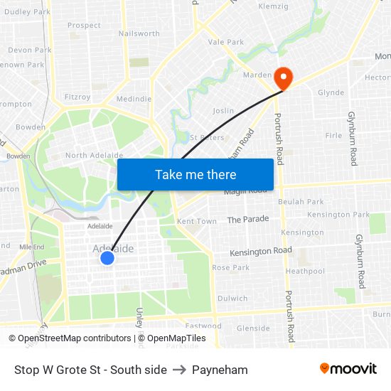 Stop W Grote St - South side to Payneham map