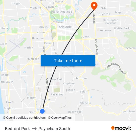 Bedford Park to Payneham South map