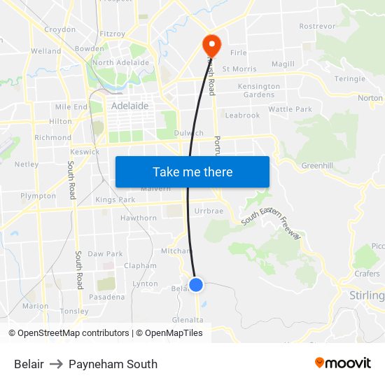 Belair to Payneham South map