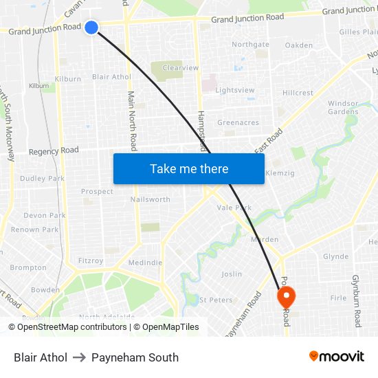 Blair Athol to Payneham South map