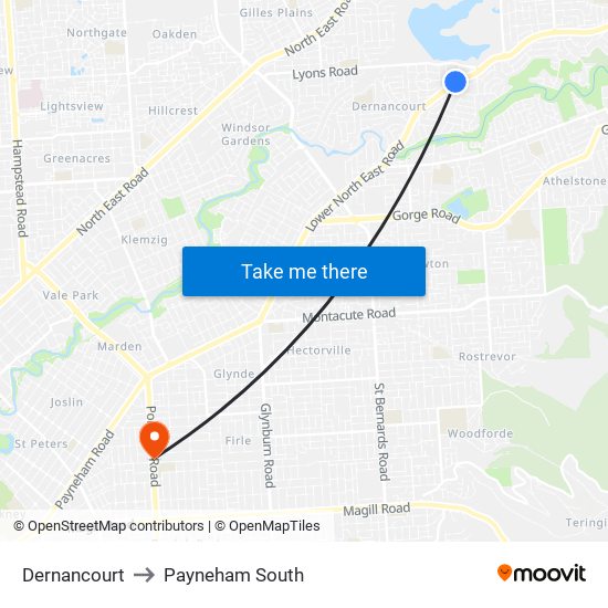 Dernancourt to Payneham South map