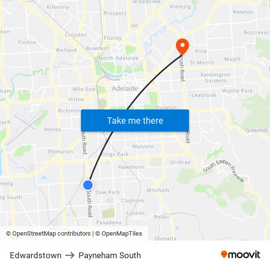 Edwardstown to Payneham South map