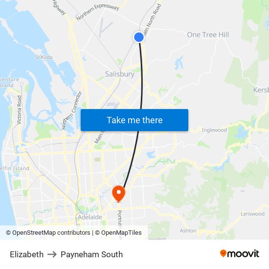 Elizabeth to Payneham South map