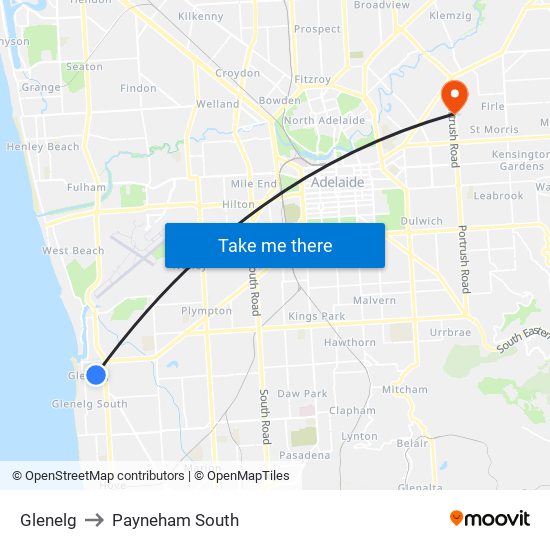 Glenelg to Payneham South map