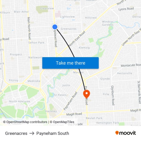 Greenacres to Payneham South map