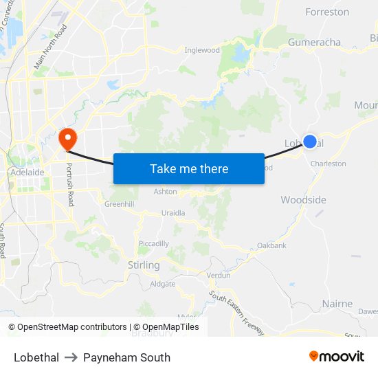 Lobethal to Payneham South map