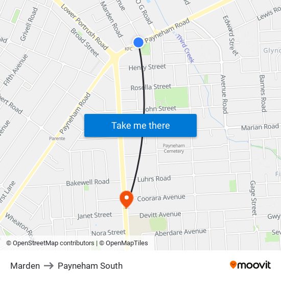 Marden to Payneham South map
