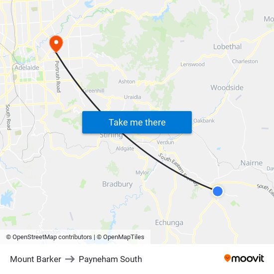 Mount Barker to Payneham South map