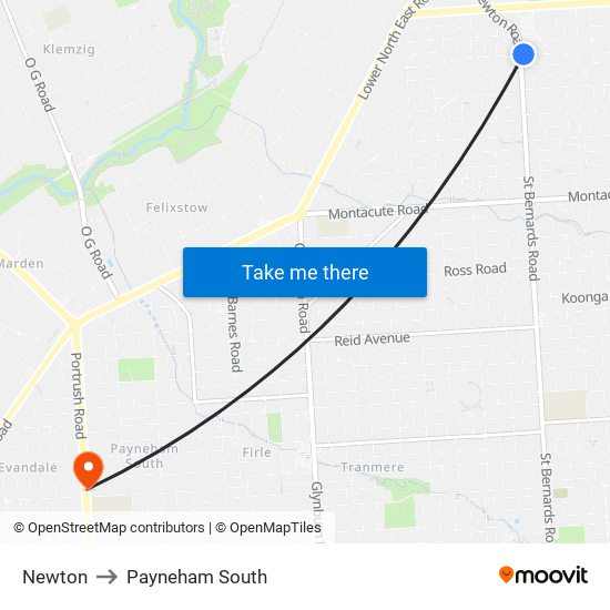 Newton to Payneham South map